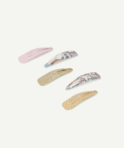 Hair accessories Tao Categories - SET OF FIVE FLOWERED AND POLKA-DOT HAIR SLIDES