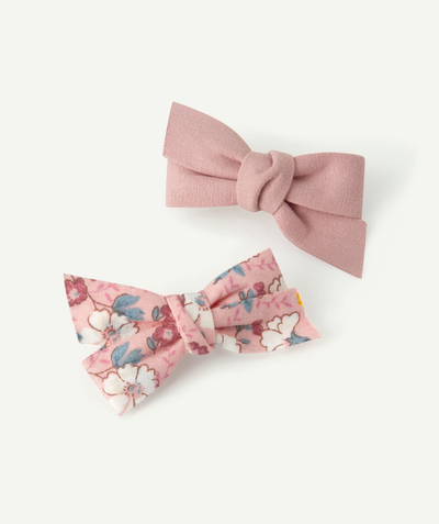 Hair accessories Tao Categories - SET OF TWO BABY GIRLS' HAIR CLIPS PINK AND WITH FLORAL BOWS