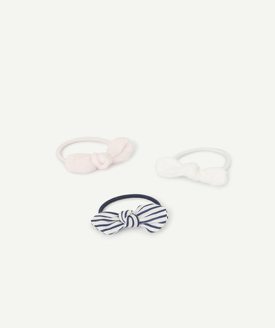 Hair accessories Tao Categories - SET OF THREE BABY GIRLS' HAIR ELASTICS WITH PLAIN AND PRINTED BOWS