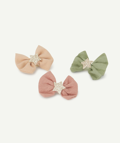 Hair accessories Tao Categories - SET OF THREE GIRLS' PINK AND GREEN HAIR SLIDES WITH A SPARKLING STAR