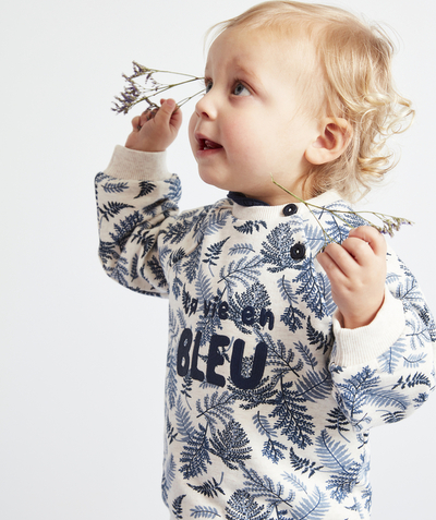 Special Occasion Collection radius - BABY BOYS' BLUE SWEATSHIRT IN RECYCLED FIBERS PRINTED WITH LEAVES