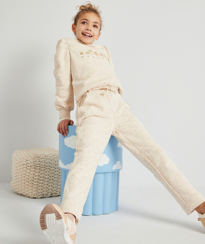 trouser Tao Categories - GIRLS' BEIGE AND PINK SPECKLED CARROT CUT TROUSERS