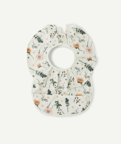 Nursery Tao Categories - WHITE FLORAL BIB IN WAXED COTTON