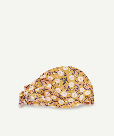 Beach collection radius - BABY GIRLS' YELLOW BATH TURBAN IN RECYCLED FIBRES WITH A FLORAL PRINT