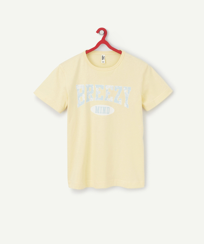 Tops family - BOYS' YELLOW RECYCLED FIBERS T-SHIRT WITH BLUE FLOCKING