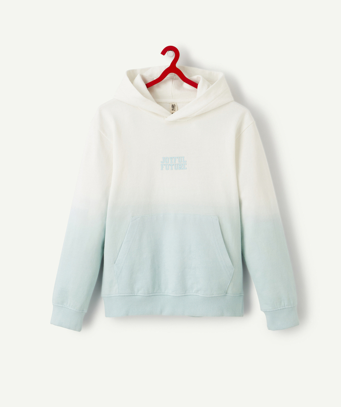 Teen boys' clothing radius - BOYS' WHITE AND MINT BLUE HOODIE IN RECYCLED FIBERS