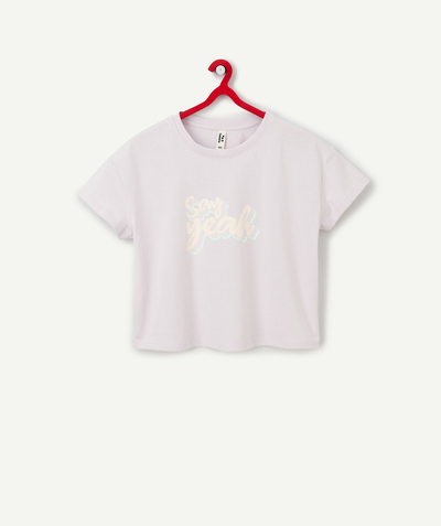T-shirty - Koszulki Sous Rayon - FIOLETOWY T-SHIRT OVERSIZE DLA DZIEWCZYNKI Z BAWEŁNY Z RECYKLINGU Z NAPISEM SAY YEAH