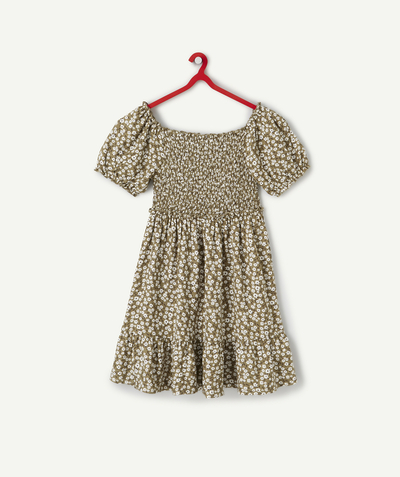 Girl radius - GIRLS' DRESS IN ECO-FRIENDLY KHAKI VISCOSE WITH A FLORAL PRINT