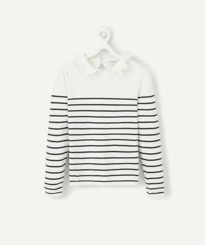 Pullover - Cardigan radius - WHITE AND BLUE STRIPED HIGH-NECKED JUMPER