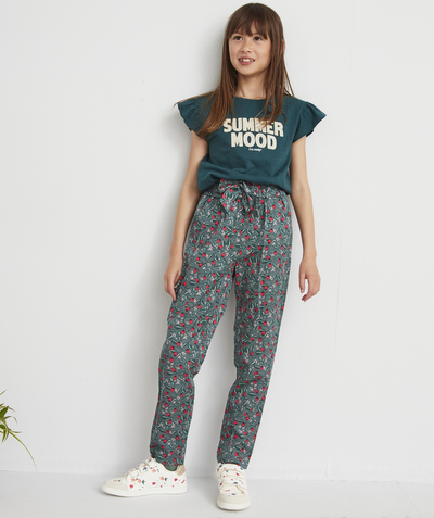 BOTTOMS radius - GREEN STRAWBERRY PRINT TROUSERS IN ECO-FRIENDLY VISCOSE