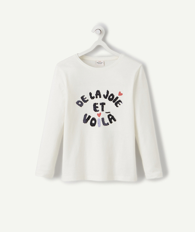 T-shirt Rayon - LE T-SHIRT BLANC EN COTON BIOLOGIQUE AVEC MESSAGE EN SEQUINS