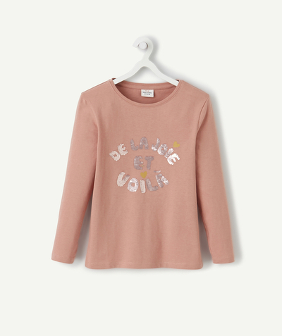 T-shirt Rayon - LE T-SHIRT ROSE EN COTON BIOLOGIQUE AVEC MESSAGE EN SEQUIN