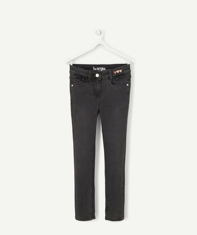 Back to school collection radius - GIRLS' SLIM DARK GREY JEANS WITH FRILLY DETAILS
