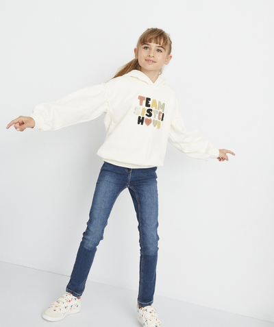 jeans Tao Categories - GIRLS' LOUISE SKINNY BLUE LESS WATER JEANS WITH A FLORAL BELT