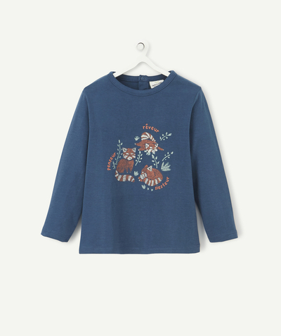 Baby-boy radius - NAVY BLUE T-SHIRT IN RECYCLED FIBERS WITH A FLOCKED FOX