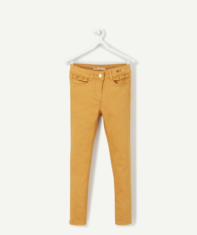 Trousers - jogging pants radius - GIRLS' YELLOW COLOURED SLIM JEANS WITH HEART DETAILS AND FRILLS