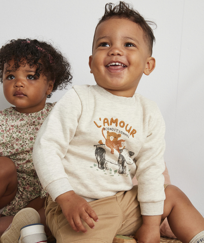 Basics radius - BABY BOYS' GREY MARL SWEATSHIRT IN RECYCLED COTTON WITH A MESSAGE