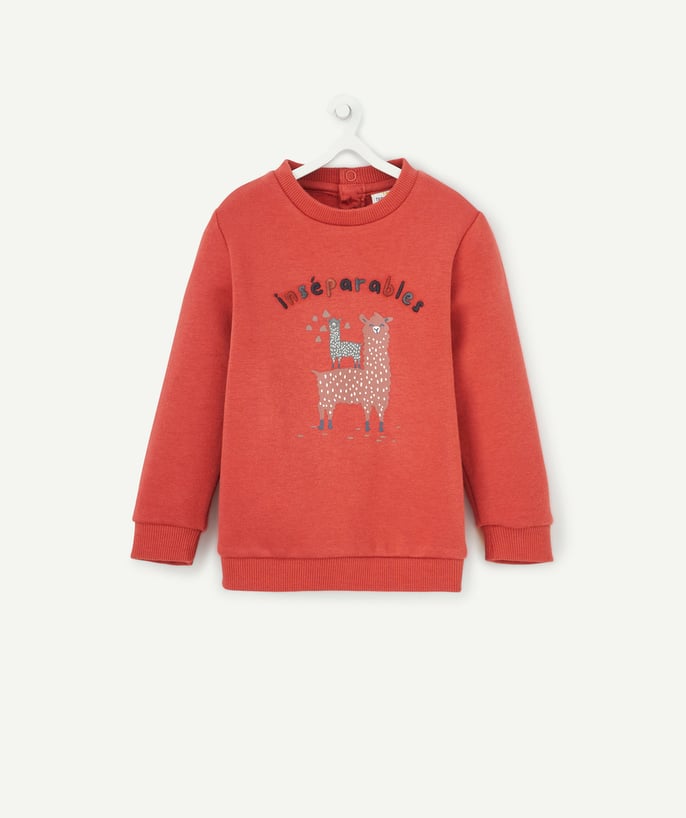 Baby-boy radius - BABY BOYS' RED SWEATSHIRT IN RECYCLED COTTON WITH AN EMBROIDERED MESSAGE