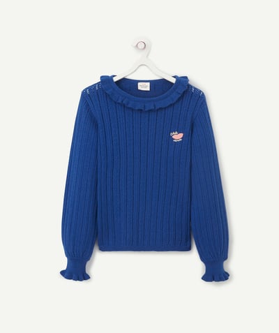 Pullover - Cardigan radius - GIRLS' THIN BLUE JUMPER WITH EMBROIDERED DESIGN