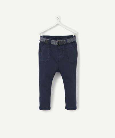 Original Days radius - BABY BOYS' STRAIGHT NAVY BLUE TROUSERS WITH A BELT AND POCKETS