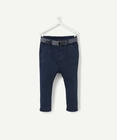 Back to school collection radius - BABY BOYS' STRAIGHT NAVY BLUE TROUSERS WITH A BELT AND POCKETS