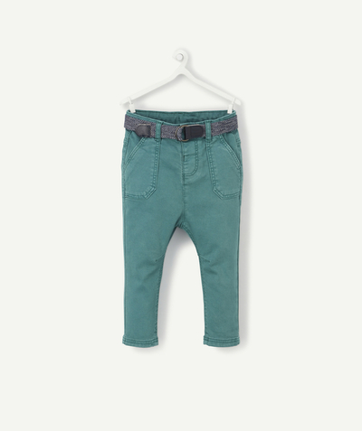 Original Days radius - BABY BOYS' STRAIGHT GREEN TROUSERS WITH A BELT AND POCKETS