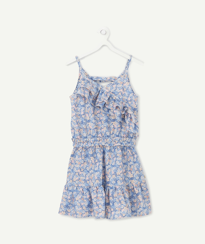 ECODESIGN radius - GIRLS' BLUE FLOWER-PATTERNED AND FRILLY DRESS IN ECO-FRIENDLY VISCOSE
