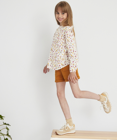 Back to school collection radius - GIRLS' WHITE FLOWER-PATTERNED SHIRT WITH FRILLY DETAILS