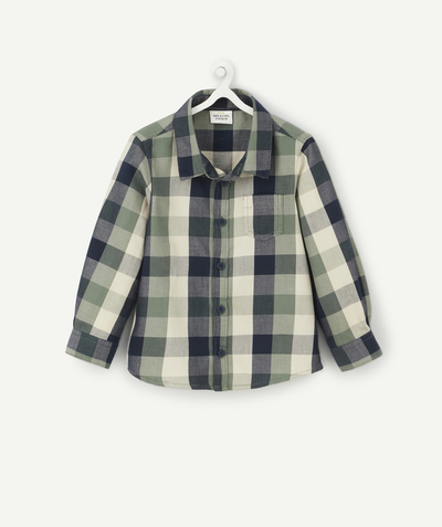 Shirt - Blouse Tao Categories - BABY BOYS' BLUE AND GREEN CHECKED COTTON SHIRT