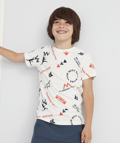 Low prices radius - BOYS' WHITE T-SHIRT IN ORGANIC COTTON WITH A COLOURED MESSAGE