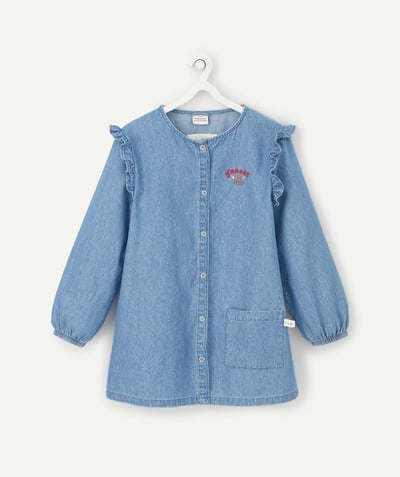 Boy radius - GIRLS' BLUE DENIM APRON WITH AN EMBROIDERED MESSAGE OVER THE HEART