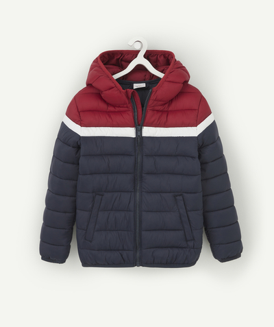 Nice and warm radius - BOYS' HOODED TRICOLOUR PUFFER JACKET WITH RECYCLED PADDING
