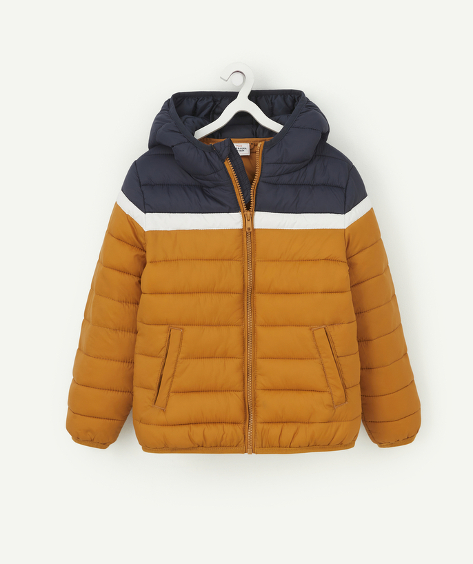 Coat - Padded jacket - Jacket radius - DOUDOUNE OCRE ET MARINE GARÇON EN REMBOURAGE RECYCLÉ