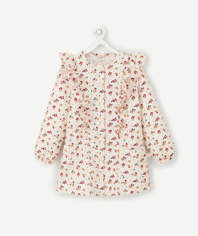 Girl radius - GIRLS' PINK APRON WITH A FLORAL PRINT AND FRILLS
