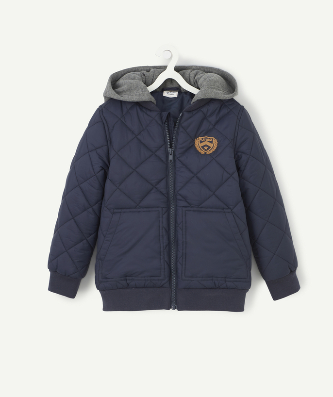 Coat - Padded jacket - Jacket radius - BLOUSON BLEU MARINE AVEC CAPUCHE EN FIBRES RECYCLÉES GARÇON