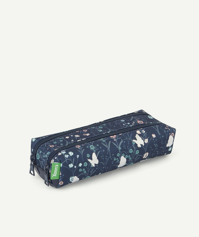 Teen girls' clothing Tao Categories - DOUBLE NAVY BLUE FLORAL PRINT SCHOOL PENCIL CASE