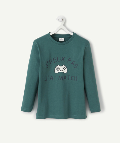 Boy radius - GREEN T-SHIRT IN ORGANIC COTTON WITH A FLOCKED VIDEO GAME