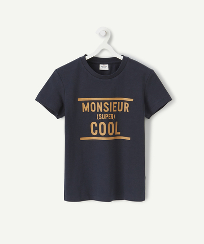 Boy radius - NAVY BLUE T-SHIRT IN ORGANIC COTTON WITH A CAMEL MESSAGE