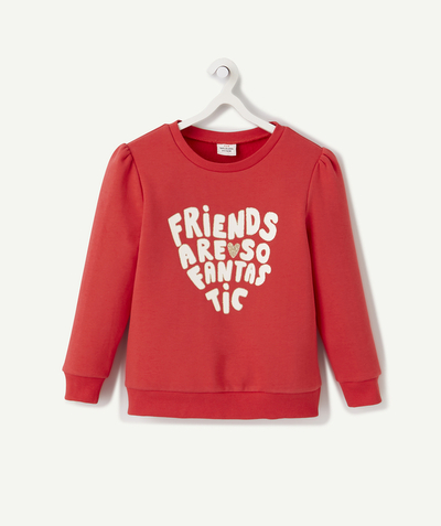 Sweatshirt radius - GIRLS' CANDY PINK SWEATSHIRT WITH A FLOCKED AND SEQUINNED FRIENDS DESIGN