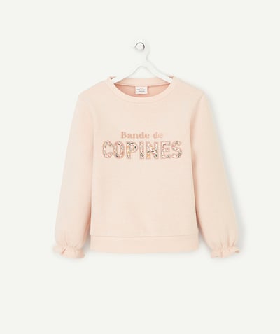 Comfortable fleece radius - GIRLS' PINK ORGANIC COTTON BANDE DE COPINES SWEATSHIRT