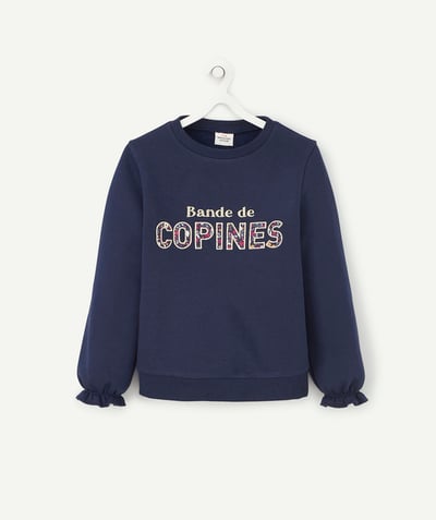 Sweatshirt radius - GIRLS' NAVY BLUE ORGANIC COTTON BANDE DE COPINES SWEATSHIRT