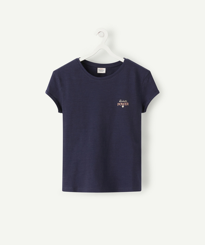 T-shirt Rayon - T-SHIRT FILLE BLEU MARINE EN COTON BIO BICHETTE POWER
