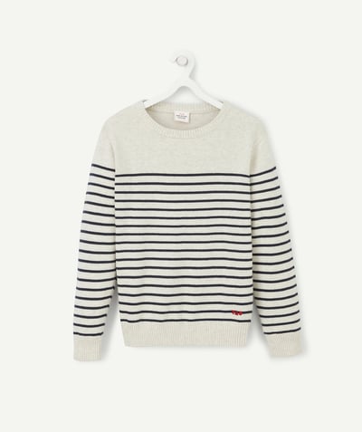 Pullover - Cardigan radius - GREY AND NAVY BLUE STRIPED COTTON JUMPER