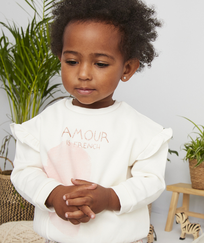 Baby-girl radius - BABY GIRLS' WHITE SWEATSHIRT WITH A SEQUINNED MESSAGE AND FRILLS