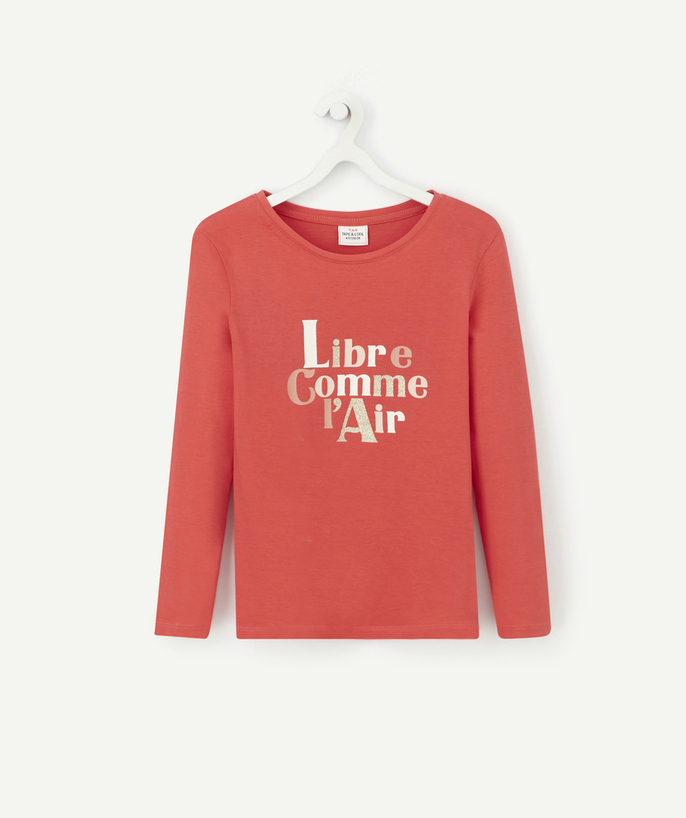 T-shirt Rayon - T-SHIRT ROSE EN COTON BIO AVEC MESSAGE PAILLETÉ FILLE