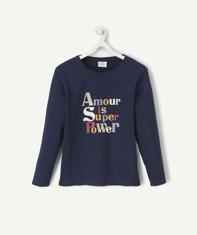 Private sales radius - NAVY BLUE T-SHIRT IN ORGANIC COTTON WITH SEQUINNED FLOCKING
