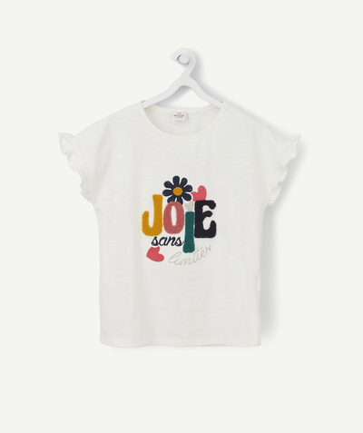 Low prices  radius - CREAM T-SHIRT IN ORGANIC COTTON WITH A MESSAGE IN BOUCLE