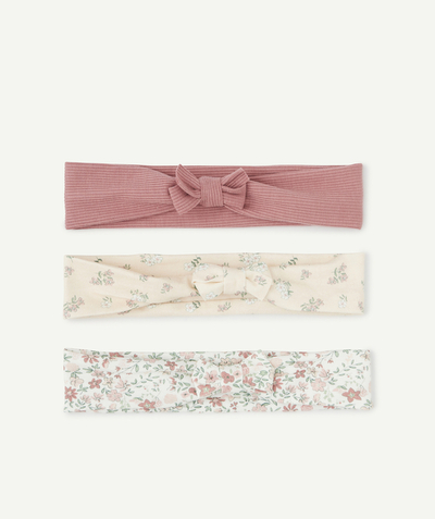 Baby-girl radius - PACK OF 3 BABY GIRLS' PINK AND FLORAL PRINT COTTON HEADBANDS
