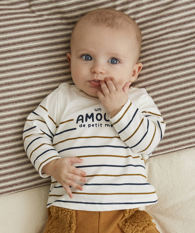 Baby-boy radius - BABY BOYS' STRIPED T-SHIRT IN ORGANIC COTTON WITH A MESSAGE
