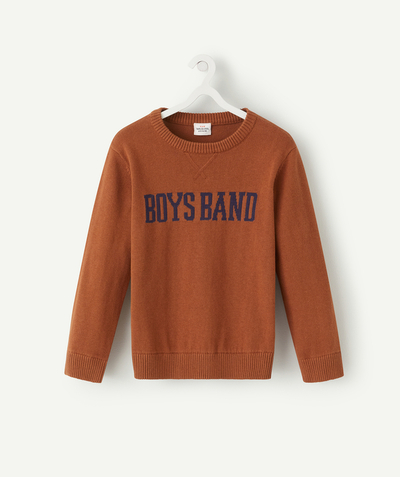 Low prices radius - BOYS' CAMEL JUMPER WITH A BOYSBAND MESSAGE